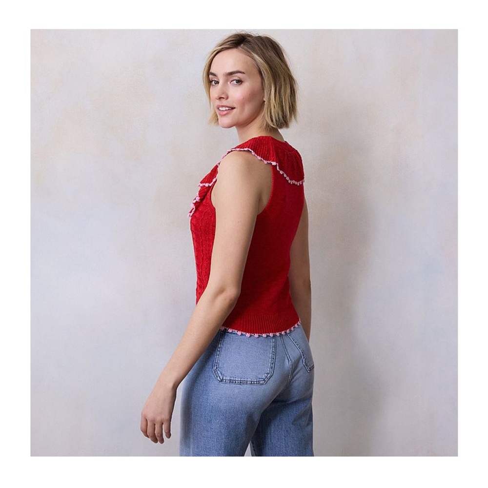NWT LC Lauren Conrad Red Ruffled Knit Top Sz XL $40 - Picture 4 of 6